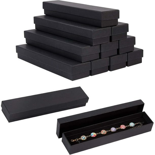 Caja negra para collares (12 unidades), 8,3 x 1,8 x 1,2 cm. Caja de cartón para joyería, ideal para empaquetar, guardar y presentar regalos.