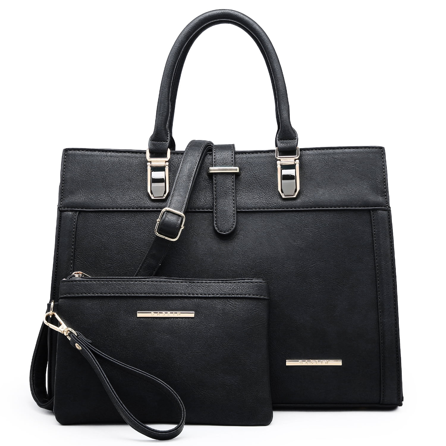 Women's Handbag Flap-over Belt Shoulder Bag Top Handle Tote Satchel Purse Work Bag w/Matching Wristlet