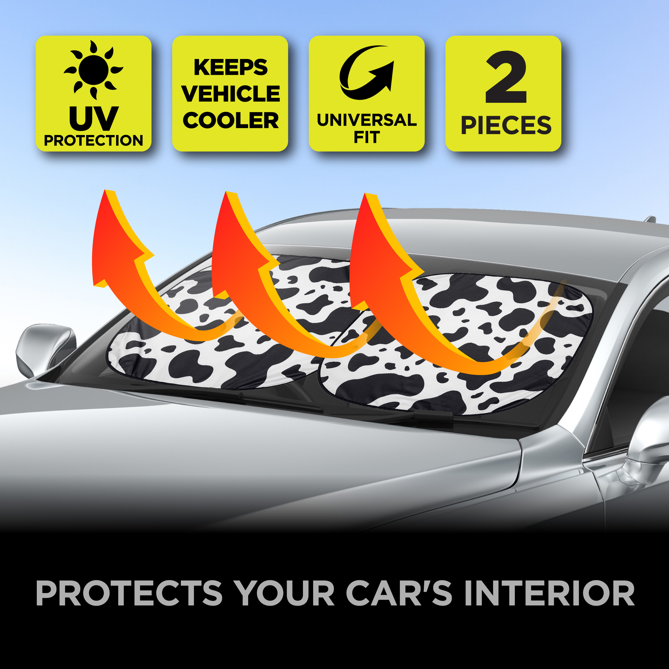 Auto Drive Cow Print Windshield Sunshade, 2-Piece Set photo 2