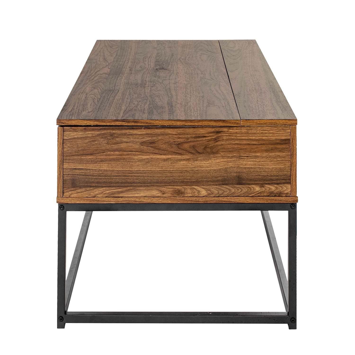 Homylin Table basse relevable de 39,4 pouces, table centrale industrielle avec compartiment de rangement caché pour le salon, petite pour la salle à manger, la réception, le bureau à domicile, brun ru