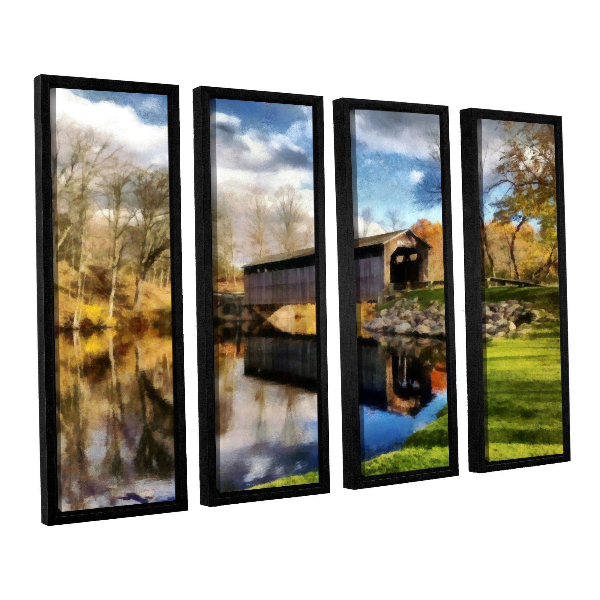 ArtWall Kevin Calkins "Covered Bridge Reflections" 4-Piece Floater Framed Canvas Set