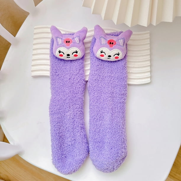 Sanrio Hello Kitty Cinnamorroll Kuromi calcetines de felpa Kawaii Anime Y2K dulce chica medias de tubo moda cómodo calcetín para dormir