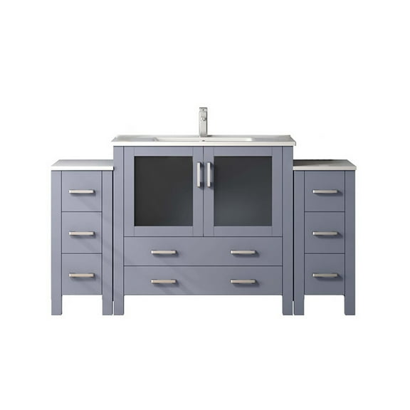 Volez 60 in W Dark Grey Single Vanity with Side Cabinets, Ceramic Top, and Faucet Set