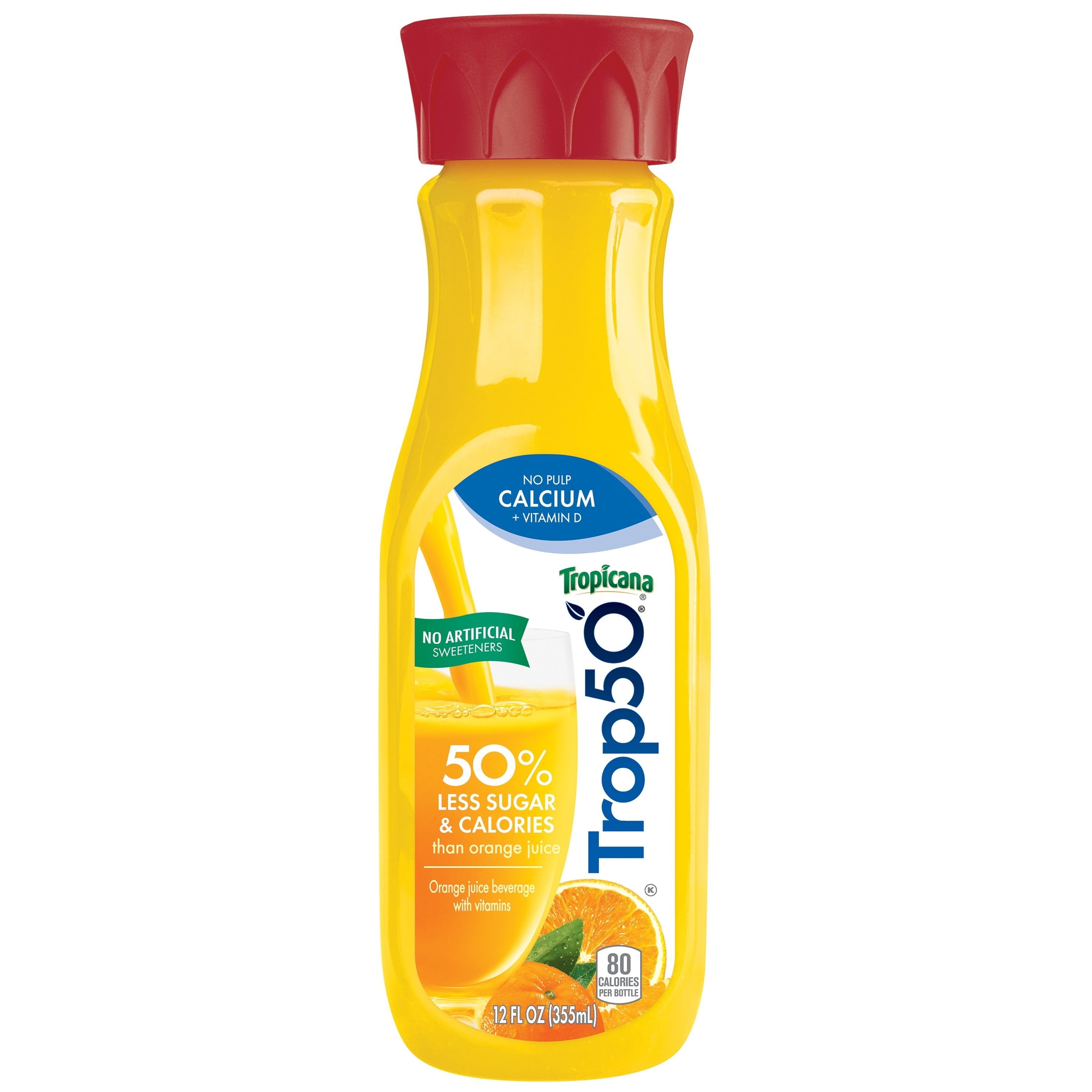 Tropicana Trop50 No Pulp Lower Sugar Orange Juice 12 Oz Bottle 