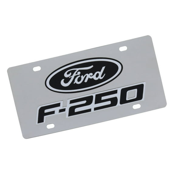 Ford F250 Dual Logo License Plate (Black On Chrome)