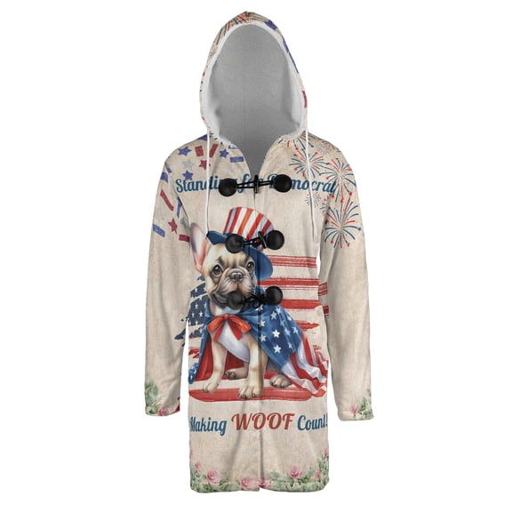 Democratic French Bulldog Making Woof Count Election 2024 All Over Print 3D Hooded Duffle Toggle Coat Dog Lover Gifts - 01001