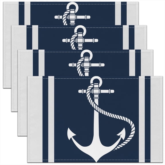 Erosebridal Anchor Placemats Set of 4 12"x18",Nautical Theme Table Mats for Dining Table Set of 4,Stripes Decor