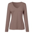 thumbnail image 5 of Women's Tops Casual V Neck Long Sleeve Slim Fit T Shirt Blouse,Coffee,S, 5 of 6