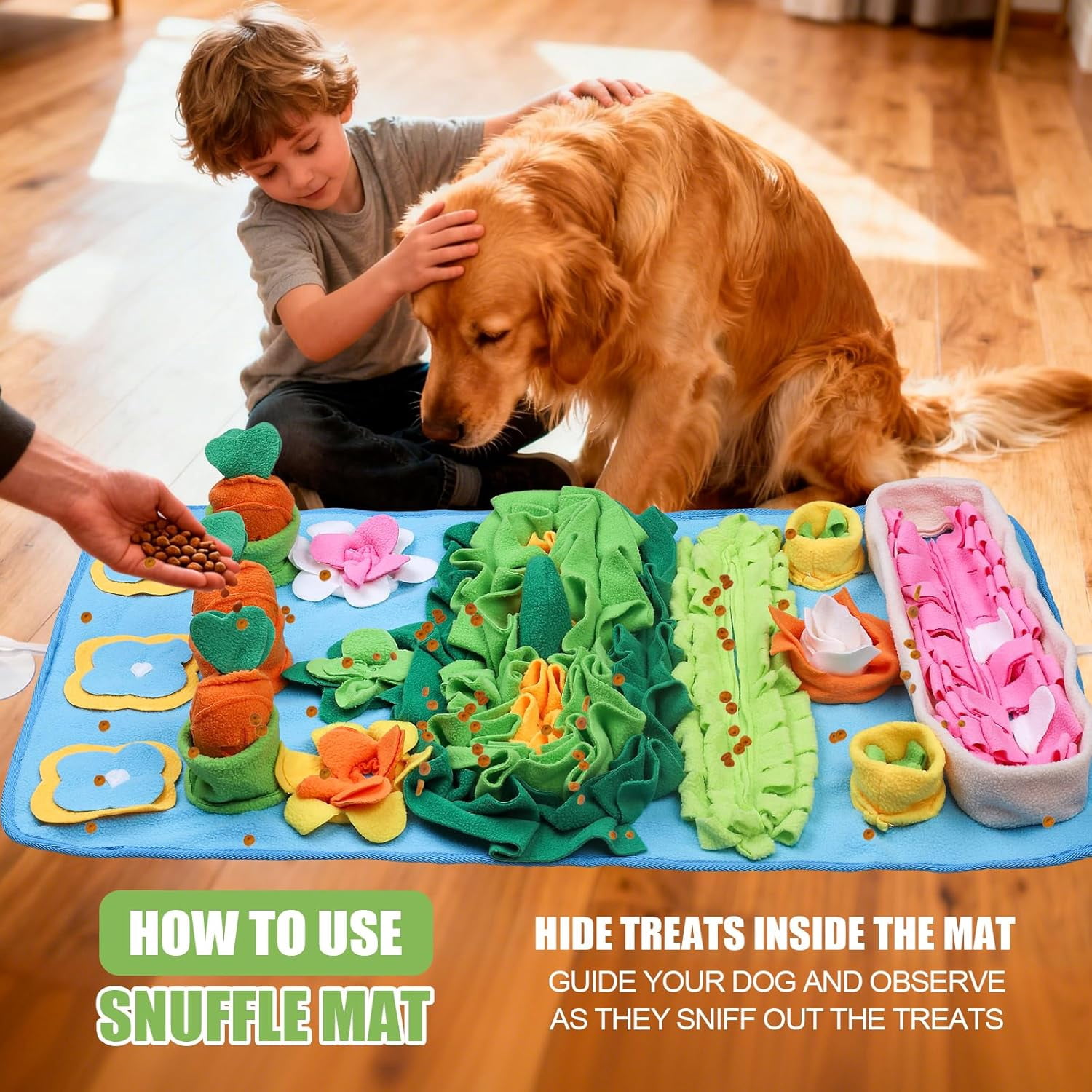 Snuffle Mat for Dogs Large Breed - 32'' X 20'' Washable Durable Sniff Mat for Slow Feeding Training, Enrichment Puzzle Toy for Mental Stimulation & Stress Relief Blue-Pink