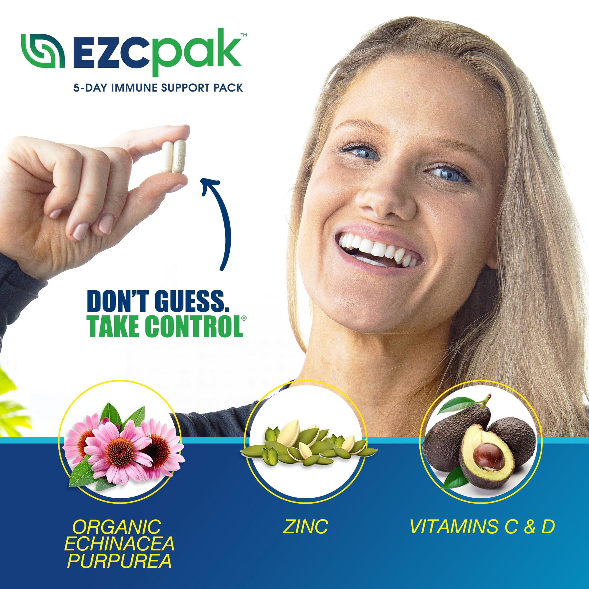 EZC Pak+D 5-Day Immune System Booster, Vitamin D, Vitamin C and Zinc for Immune Support