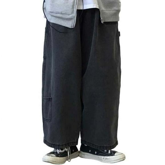 toraway Summer Camp Cargo Pants for Men Male Gray Black Loose Fitting Casual Distressed Jeans Wide Leg Pants Casual Pants L