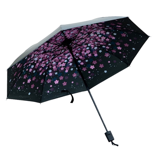 Paraguas plegables a prueba de viento para mujeres, niñas, hombres, sombrilla UV, sombrilla para lluvia, sombrilla con pegamento negro, a prueba de rayos ultravioleta Eigraketly JJ15116-04B