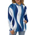 thumbnail image 4 of Dark Blue Wavy Abstract Lines Men's Women Vintage 3D Hooded Sweatshirt - All-Season Loose Fit Streetwear, 4 of 6