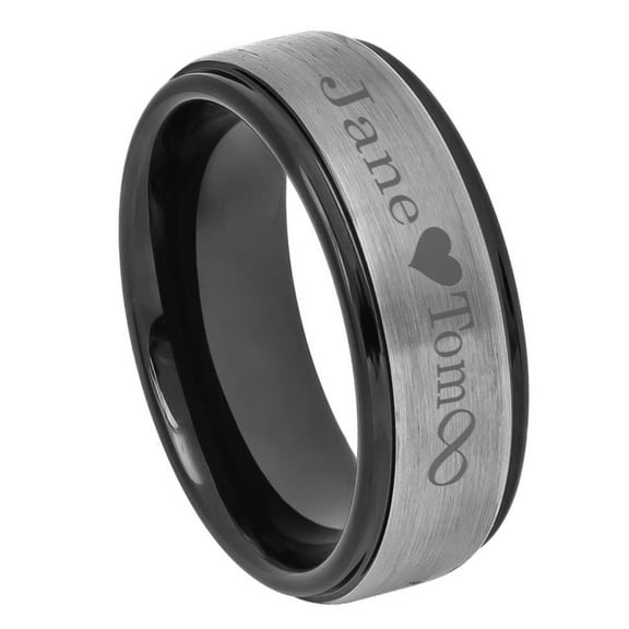 Free Engraving Men Women Personalized Outside Inside Engraving Tungsten Carbide Wedding Band Ring 8mm Brushed Center Black Ring
