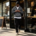 thumbnail image 5 of Fashion Streetwear Hooded Sweatshirt for Men, Casual Quarter Zip Pullover Hoodie,Fall Winter Utility Style Daily Outerwear Clothes with Pocket, Dark Gray L, 5 of 6