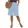 thumbnail image 5 of POIUYTR Plus Size Womens Cotton Linen Shorts Summer High Waist Button Split Hem Short Pants Vacation Sweat Shorts, 5 of 6