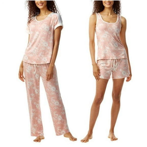 Lucky Brand Ladies' 4Pc PJ Set Super Soft Knit Size: L, Color: Pink Floral