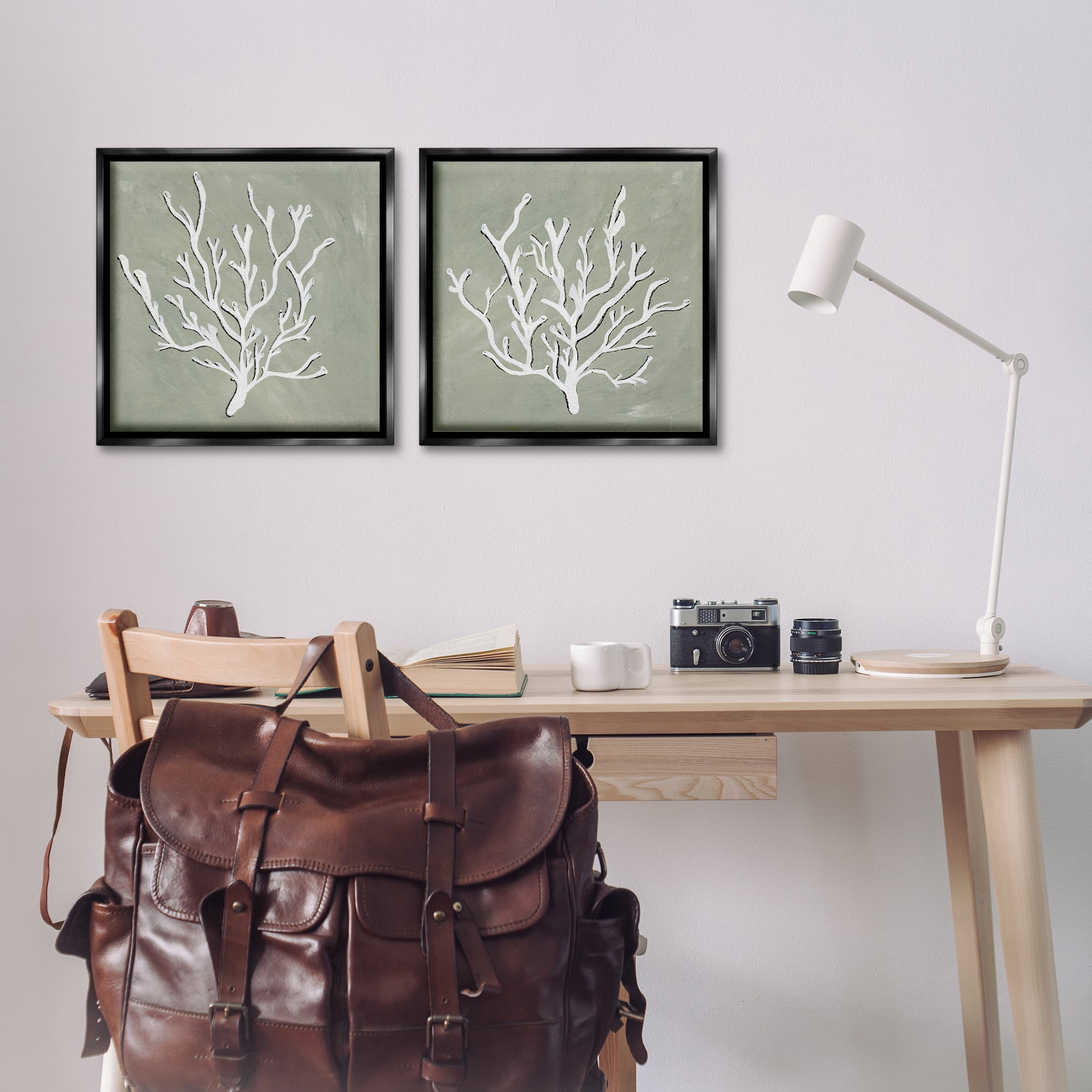 Stupell Industries White Coral Sketch Nautical & Beach Painting Black Floater Framed Canvas Art Print Wall Art, 18 x 18, Set of 2