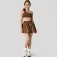 thumbnail image 2 of Women's High Waist Pleated Mini Skirt with Wide Waistband and Side Pockets - Small, Brown, 2 of 7