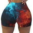 thumbnail image 2 of Rateoe Red And Blue Fire Printed Power Workout Shorts for Women Tummy Control Squat Proof Ribbed Thick Seamless Scrunch Active Short-Small, 2 of 8