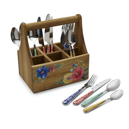 The Pioneer Woman 27-piece Flatware Set with Caddy in Splatter