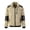 Khaki-2, variant on Men's Color Splicing Fleece Lined Stand Collar Zip Up Casual Jacket, Waffle Texture PU Patchwork Long Sleeve Outerwear, Warm Winter Coat for Men