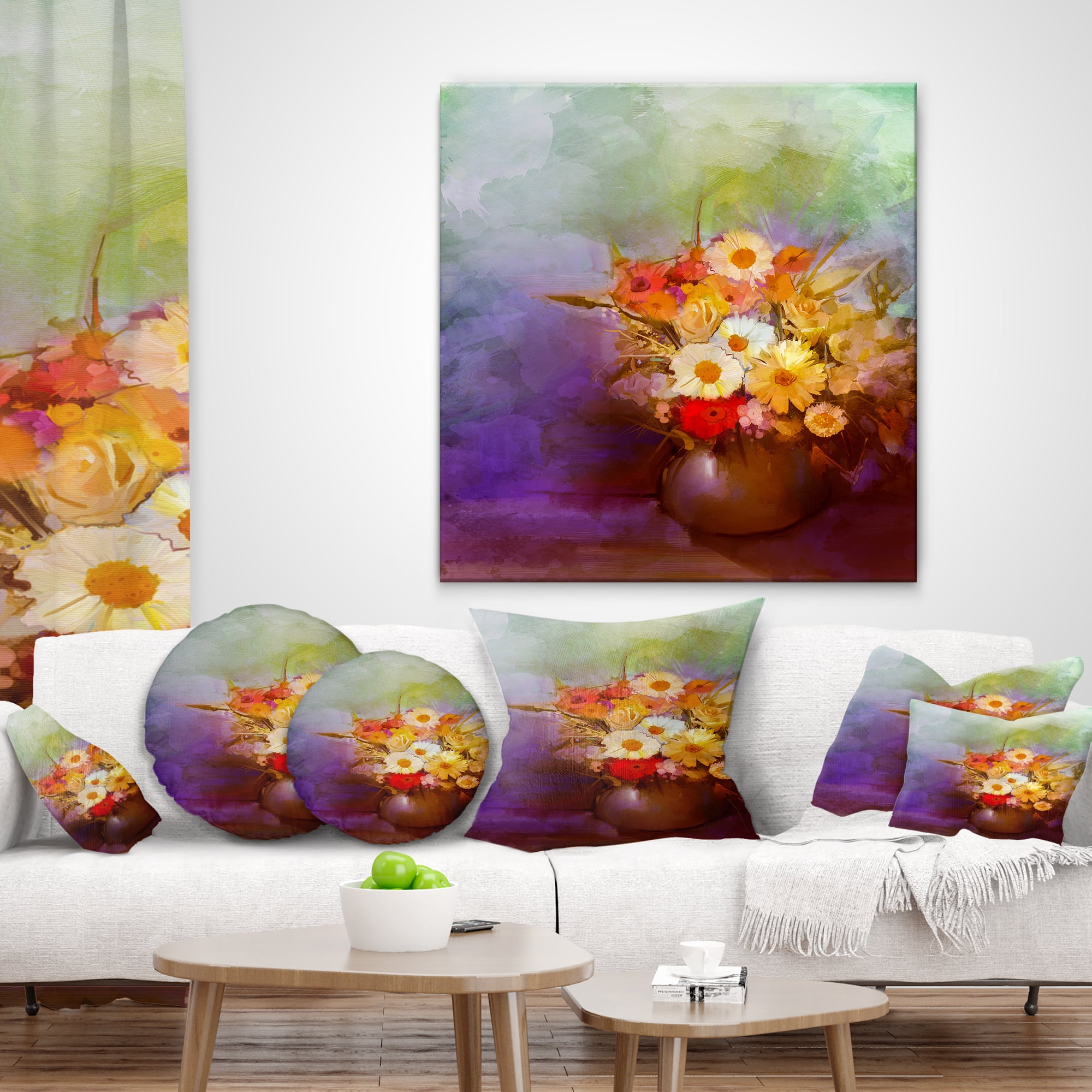 Designart Bouquet of Small Flowers Watercolor - Floral Throw Pillow - 18x18