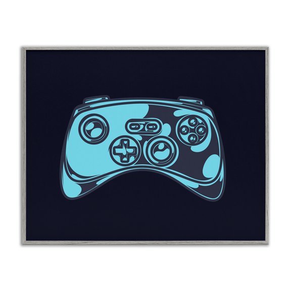 Stupell Industries Gaming Controller on Black Entertainment Painting Gray Framed Art Print Wall Art, 14 x 11
