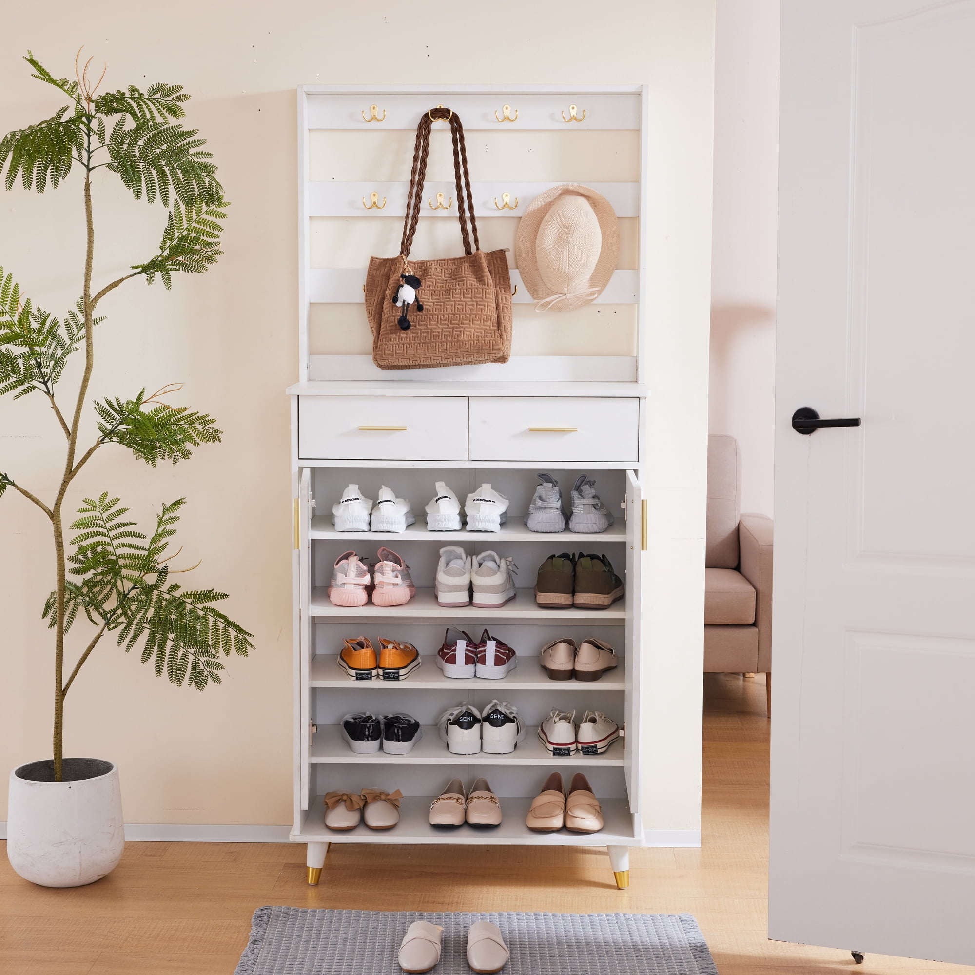 Ktaxon Shoe Cabinet with Clothes Coat Rack, Wardrobe for Hall