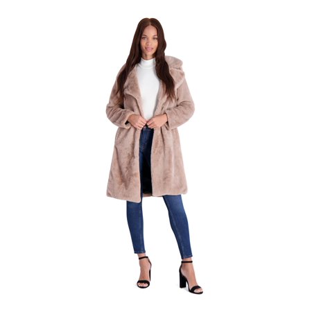 Avec Les Filles Women’s Mid-Length Faux Fur Coat with Notch Lapel