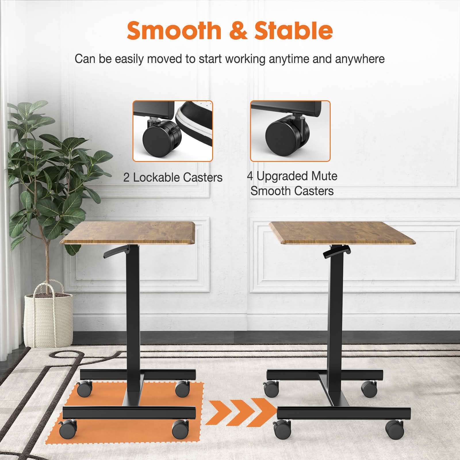 MAYEERTY Adjustable Rolling Laptop Desk Cart, Overbed Computer Table, Home Office Classroom, Rust