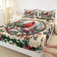 thumbnail image 3 of Feelyou Red Robin Bird Twin Sheet Sets, Winter Snow Plant Twin Fitted Sheet, Merry Christmas Flat Sheet, Microfiber Bedroom Decor, 3 Pieces, 3 of 7