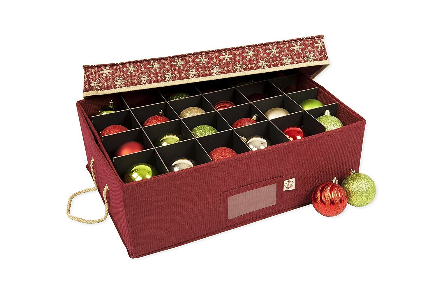 Santa's Bags Decorated Two Tray Ornament Storage Box, Red gift box with