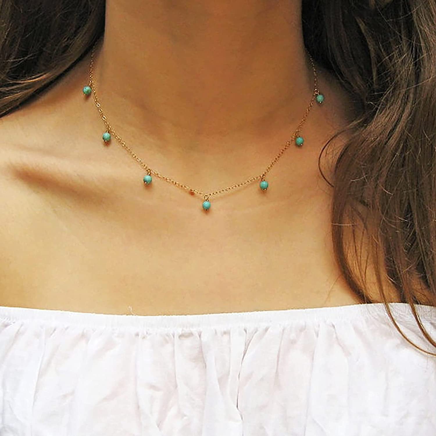 Dainty Beaded Choker Necklaces,14K Gold 