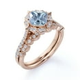 thumbnail image 3 of JeenMata 1 Carat Milgrain Cushion Shape Brazilian Created Aquamarine and Moissanite Filigree Mini-Pave Bridal Ring Set In 18K Rose Gold Plating Over Silver, 3 of 6