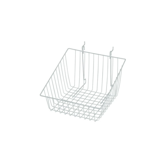 SSWBasics 12" x 12" x 8" White Mini Grid Basket with 4 inch Slanted Front Lip for Slatwall & Wire Grid