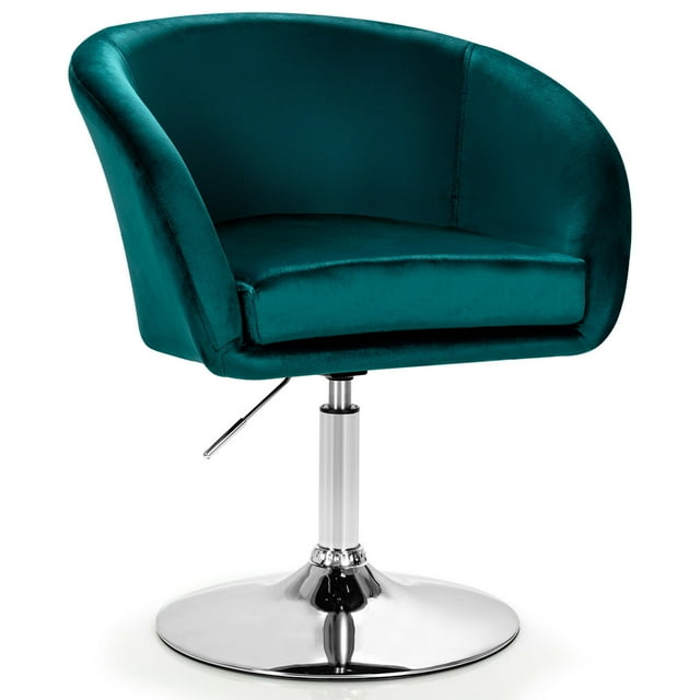 Gymax Chaise Moderne en Velours Tabouret de Bar Réglable en Hauteur Siège de Maquillage Pivotant à 360° Vert