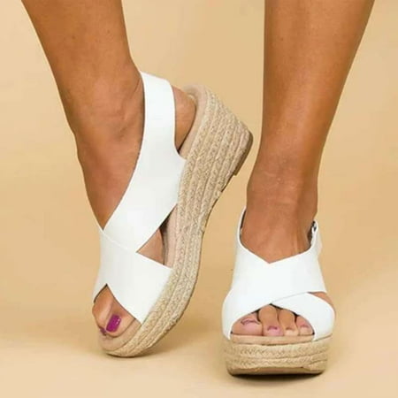 

ZXHACSJ Summer New Casual Shoes Open Toe Wedge Platform Sandals White 38