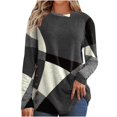 thumbnail image 4 of Aloohaidyvio 2024 Summer Plus Size Tops,Women Tops Casual Round Neck Buttons Geometric Contrast Color Long Sleeve T-Shirt, 4 of 5