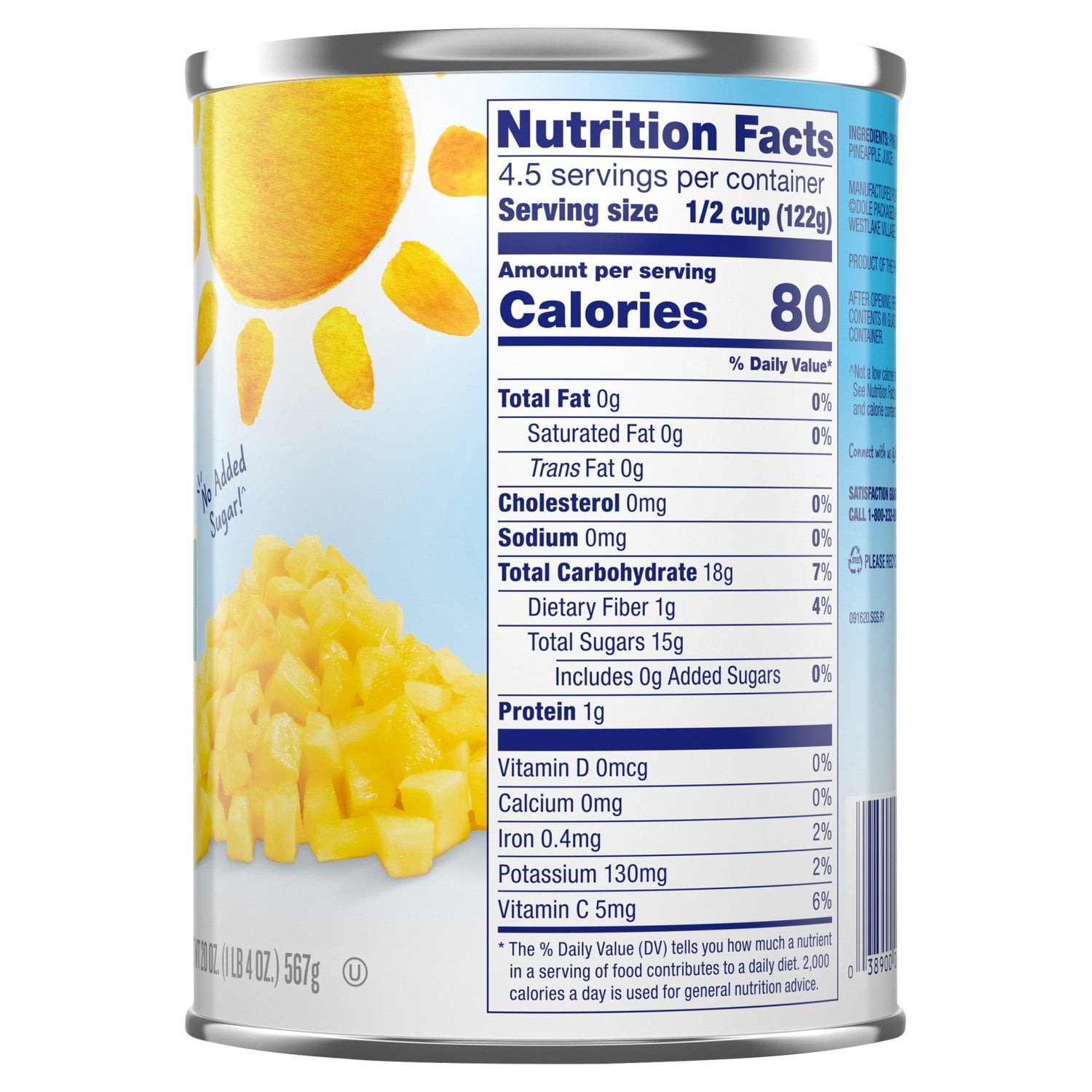 (6 pack) Dole Pineapple Crushed In 100% Pineapple Juice 20 oz Package May Vary