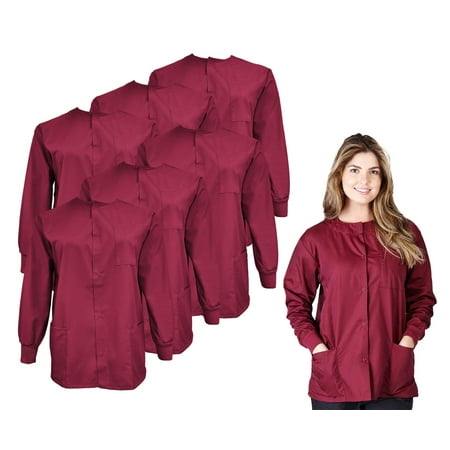 

M&M SCRUBS Women s Scrub Jacket Warm Up Lightweight Medical Scrub Jacket - Pack of 6 Set (Burgundy Medium)