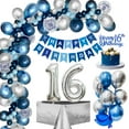 thumbnail image 2 of 16th Birthday Party Decorations Navy Blue Silver Happy 16th Birthday Banner with Metallic Night Blue Silver Latex Balloons Foil Number 16 Balloons for Boys Birthday Anniversary Party Decor Supplies, 2 of 8
