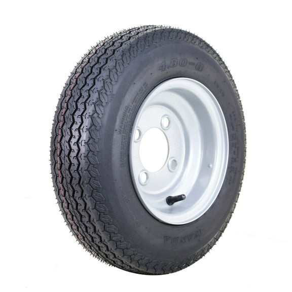 WANDA Trailer Tire Wheel Assembly 4.80-8 6-Ply C 70M with 4 Lugs on 4" PCD Silver Rim