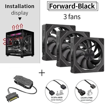 Prism 5 PRO 3 Pack 120mm ARGB PC Case Fans, PWM Silent Cooling Fans with 5V Addressable RGB Sync for Gaming Computer Case, Black
