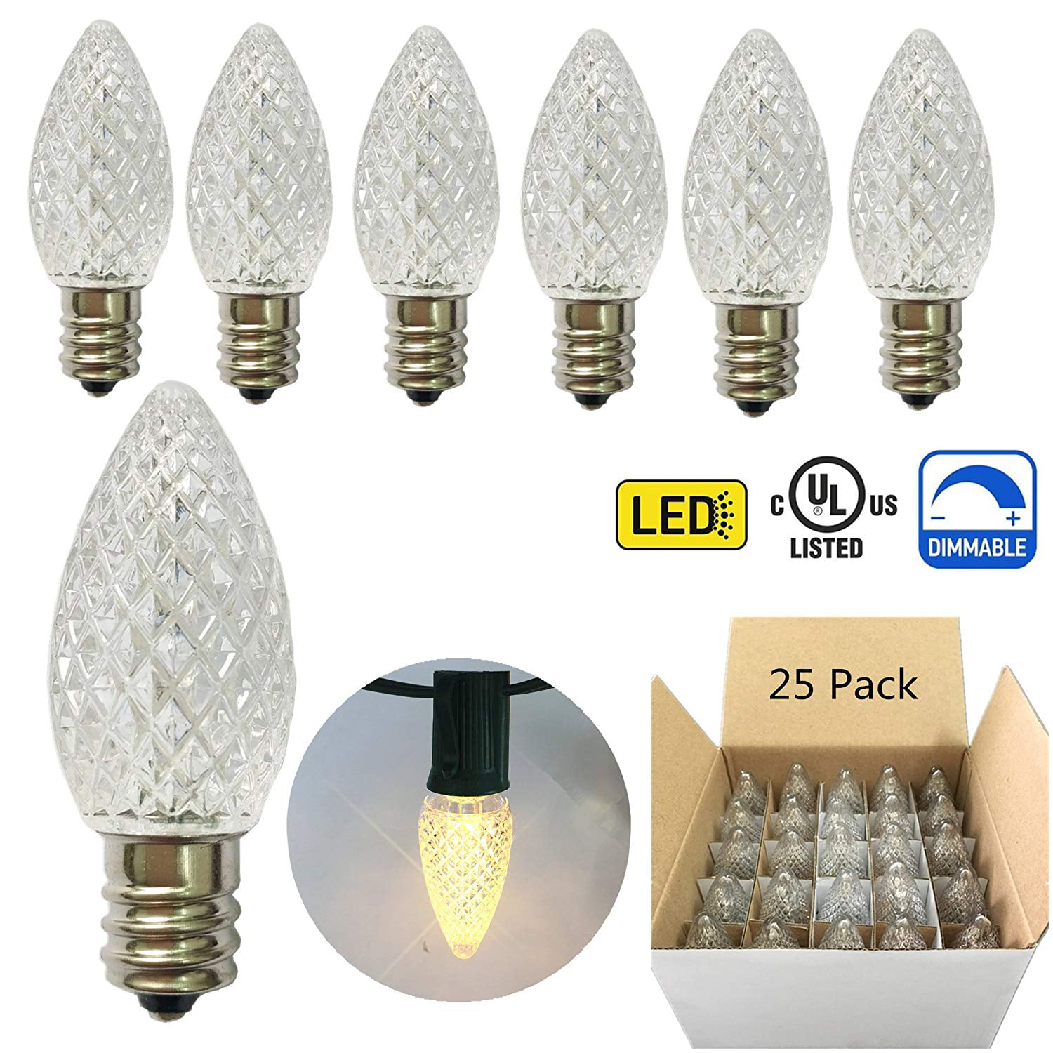 25 Pack C9 Transparent Christmas Replacement Bulbs For Christmas Outdoor Patiao 