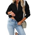 thumbnail image 1 of Jersey con media cremallera Manga larga Color puro Ajuste holgado Mujer elegante Top informal Negro M, 1 of 6