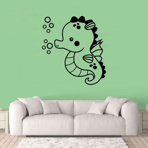 Chubby Baby Seahorse Cute Cartoon Underwater Silhouette Drawing Art Vinyl Wall Decal Wall Sticker Wall Art Home Decoration Fun Home Decoration For Girls Boys Kids Room House Décor Size (27x30 inch)
