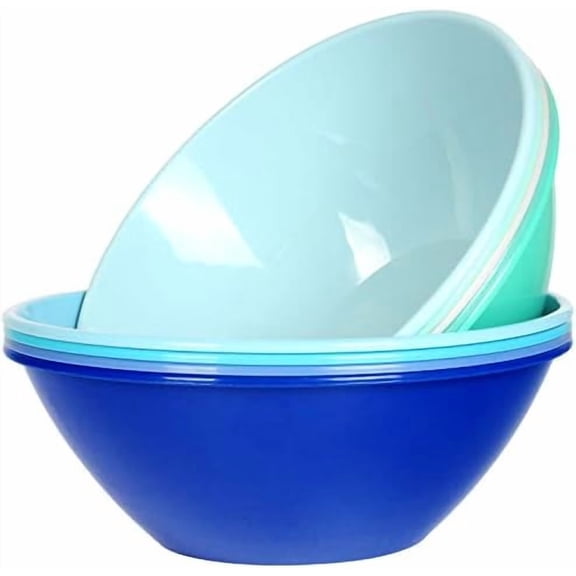 10 inch 100 Ounce Plastic Mixing and Serving Bowls, Popcorn Bowls, Salad Bowls, Chip and Dip Serving Bowls, Set of 9 (Coastal)