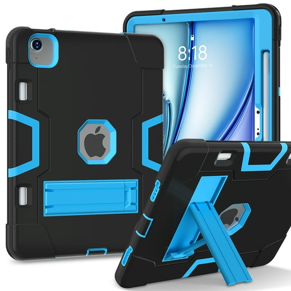 ELEHOLD for iPad Air 11 Inch Case 2024 Release, iPad Air 11 (M2) Case with Pencil Holder and Kickstand, Heavy Duty Shockproof Protective Cover,Black Blue