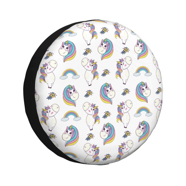 Fotbe Funny Kawaii Unicorns Dancing Funda de Llanta de Repuesto con Estampado, Engrosada, Ajuste Universal para Jeep, Remolque, RV, SUV, Camión-17 inch